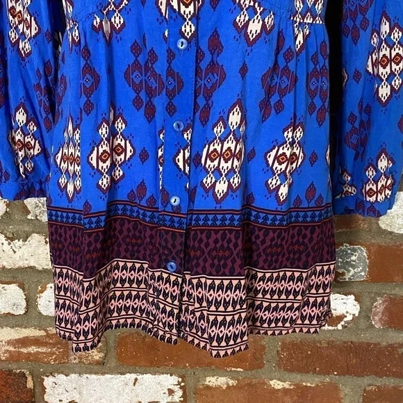 Anthropologie Maeve Blue Woodland Walk Tunic Long Sleeve Top Size 0 - Picture 6 of 9